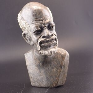 African Art Hand Carved Stone Sculpture Statue Bust Head Bearded Lifelike Man